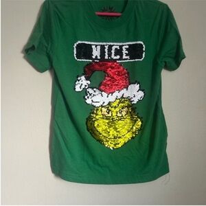 Little girls Festive Green Sequin Nice / Naughty Kids Tee